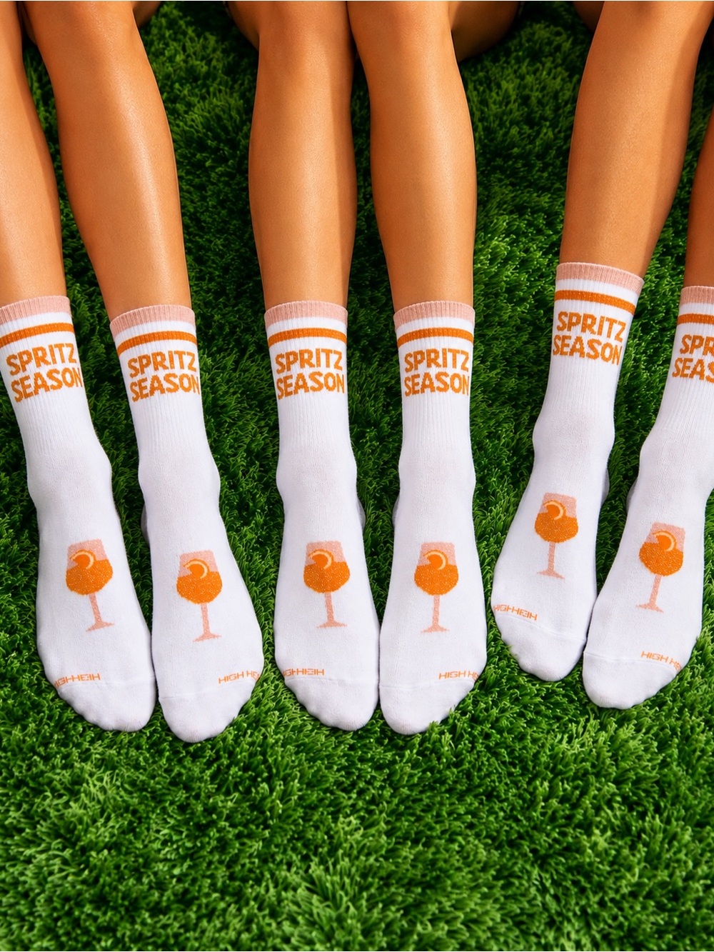 High Heel Jungle Spritz Season Crew Socks 3 Pairs White Peach Orange Cocktail